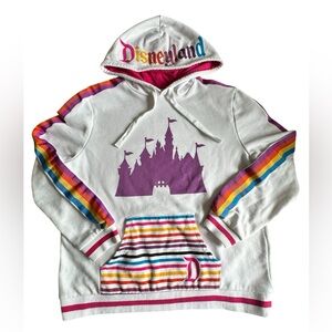 Disneyland Pullover Hoodie Castle Retro Rainbow Stripes Vacation Women’s Large